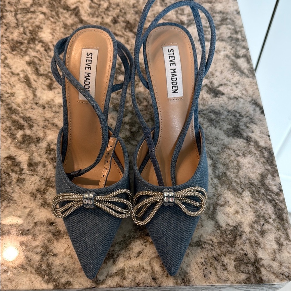 Steve Madden Denim Heels with Bow Accent